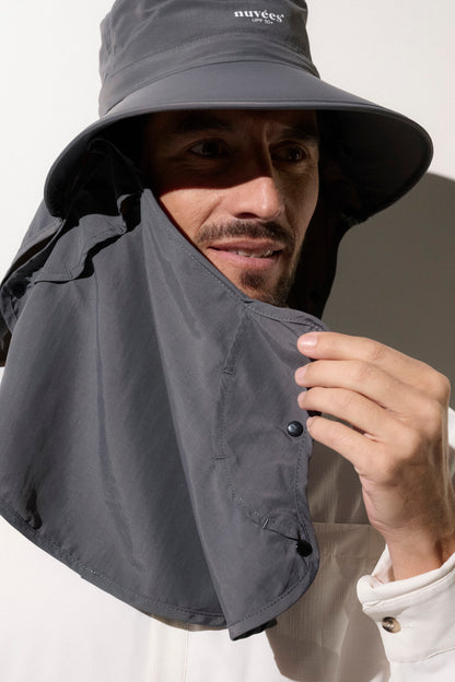 Chapeau anti-UV Nuvées pour homme, gris, avec protection solaire UPF50+, idéal pour les activités en extérieur.