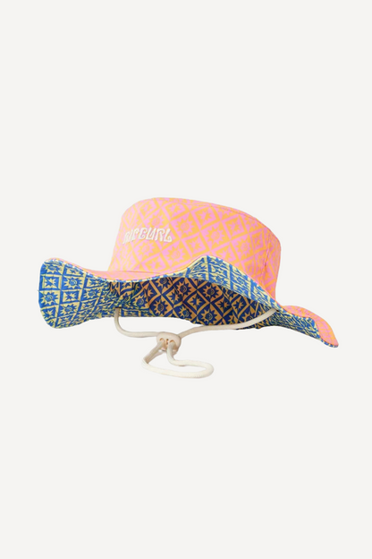 Chapeau anti-UV réversible orange et bleu UPF 50+ de Rip Curl, idéal pour la protection solaire en extérieur.